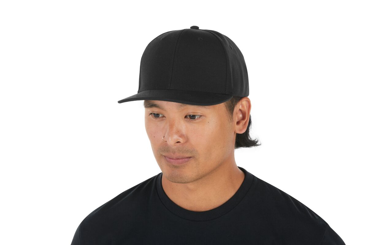 recycled-poly-classic-6-panel-hat-v6 WebPDP-HAT001002_Recycled_Poly_Classic_6Panel_Hat_Black_Studio_Harper_Studios_0723_Side_2__HAT001002OS.jpg
