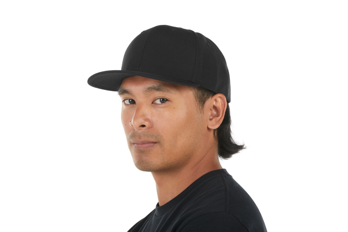 recycled-poly-classic-6-panel-hat-v6 WebPDP-HAT001002_Recycled_Poly_Classic_6Panel_Hat_Black_Studio_Harper_Studios_0723_Side_3__HAT001002OS.jpg