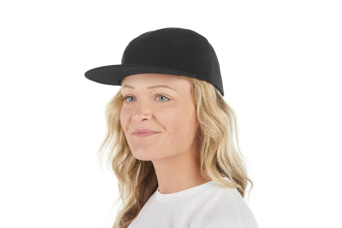 recycled-poly-flat-brim-5-panel-hat-u2 WebPDP-HAT003002_Recycled_Poly_Flat_Brim_5Panel_Hat_Black_Studio_Harper_Studios_0723_Front_2__HAT003002OS.jpg
