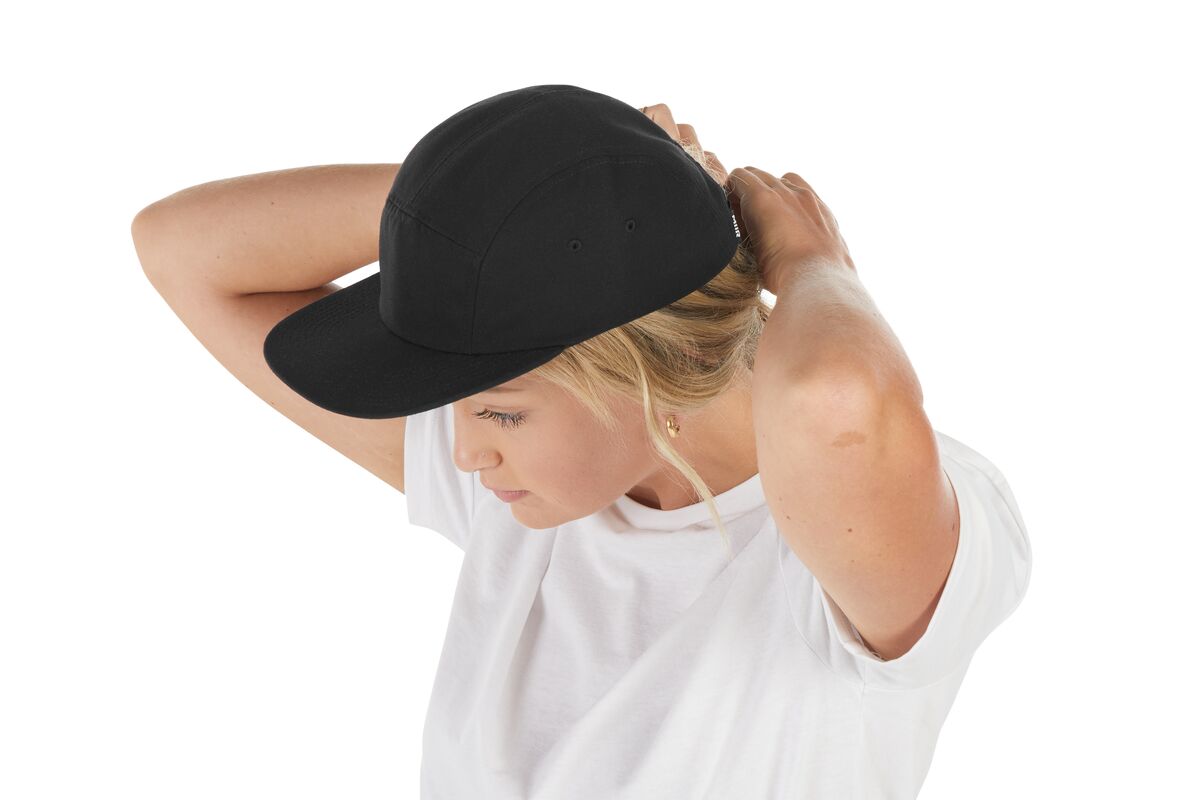 recycled-poly-flat-brim-5-panel-hat-u2 WebPDP-HAT003002_Recycled_Poly_Flat_Brim_5Panel_Hat_Black_Studio_Harper_Studios_0723_Side_4__HAT003002OS.jpg